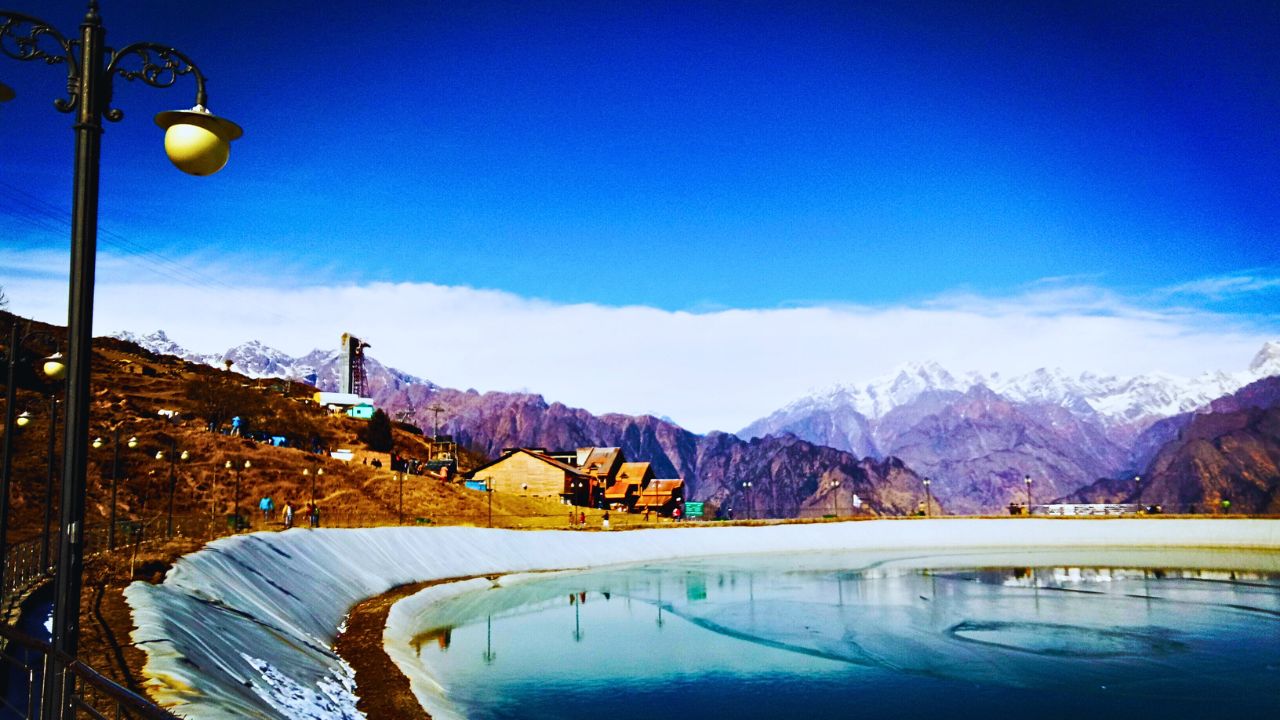 the lake and landscape in Auli Winter mountain landscape with snow